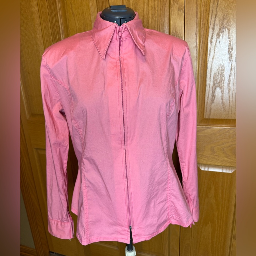 Coral / Pink Zip-Up Collared Shirt